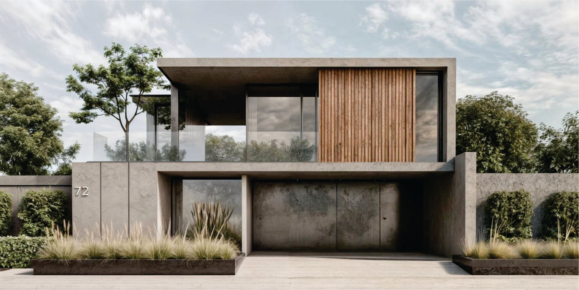 Vista frontal diurna de una vivienda